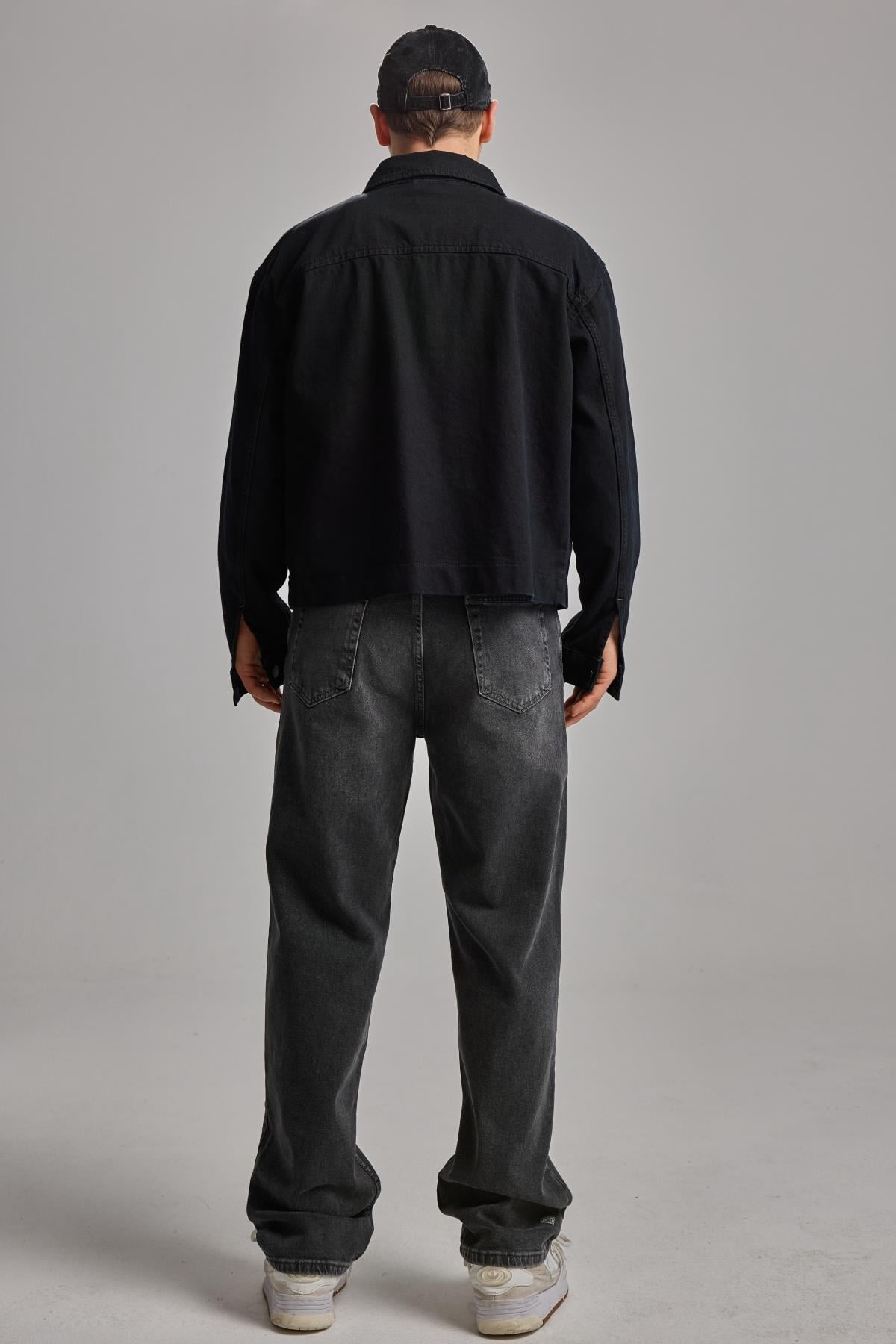 Siyah Nakışlı Oversize Jean Ceket 4615