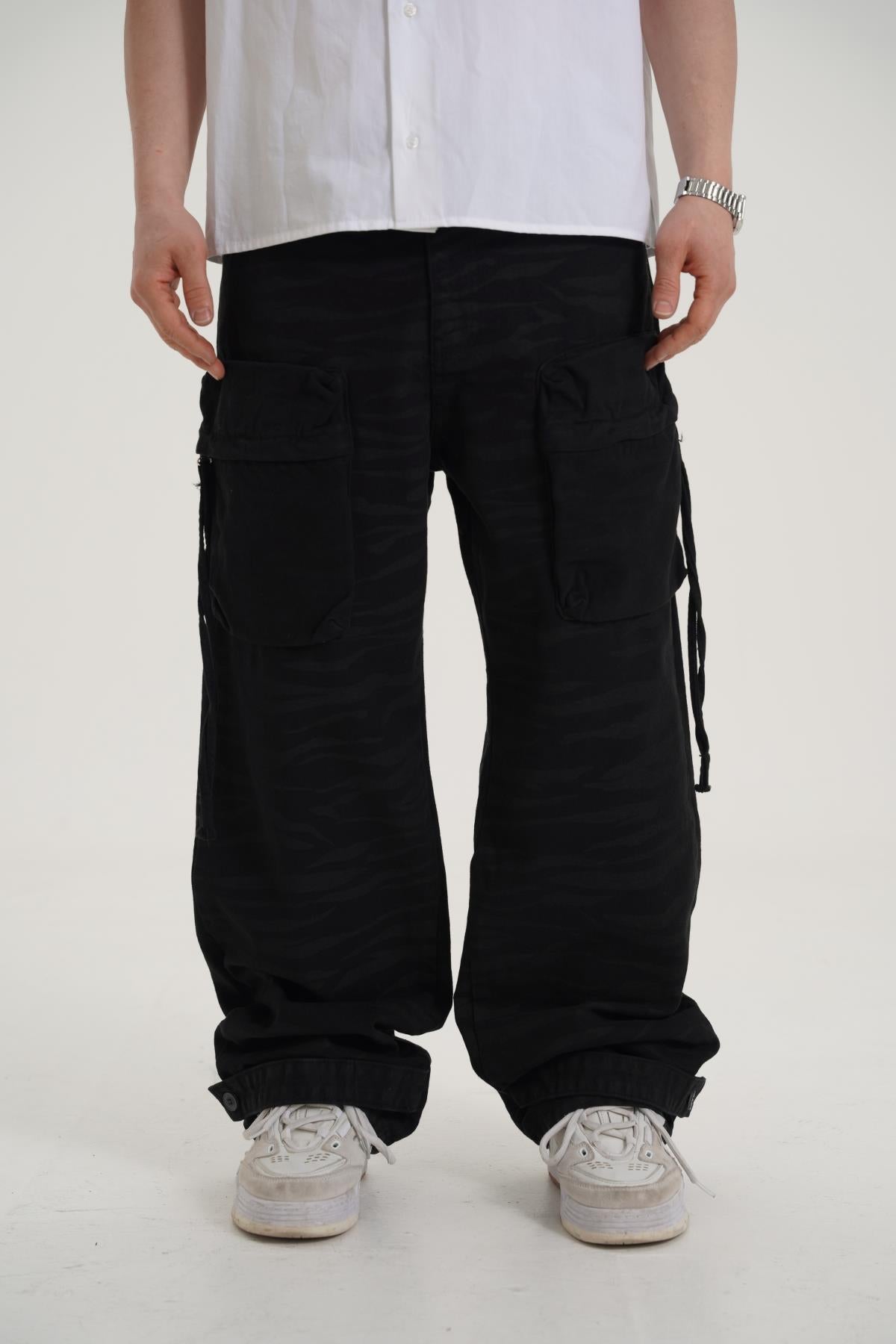 Kamuflaj Desen Siyah Baggy Pantolon CT01 6368-7