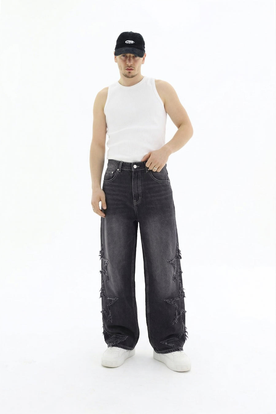 Yıldız Patch Detay Siyah Jean Pantolon