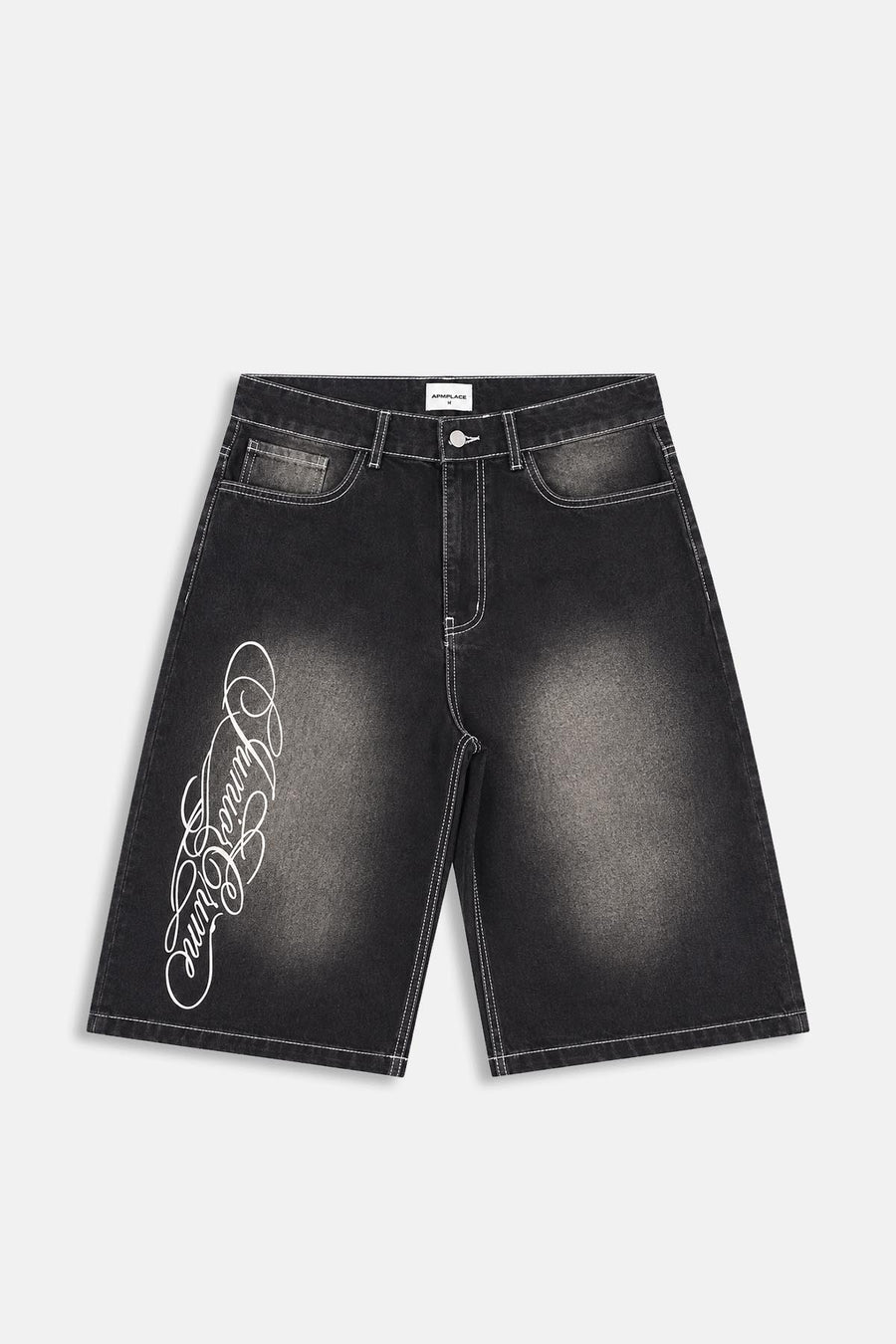 Jr Signature Nakışlı Kontrast Dikiş Siyah Jean Şort