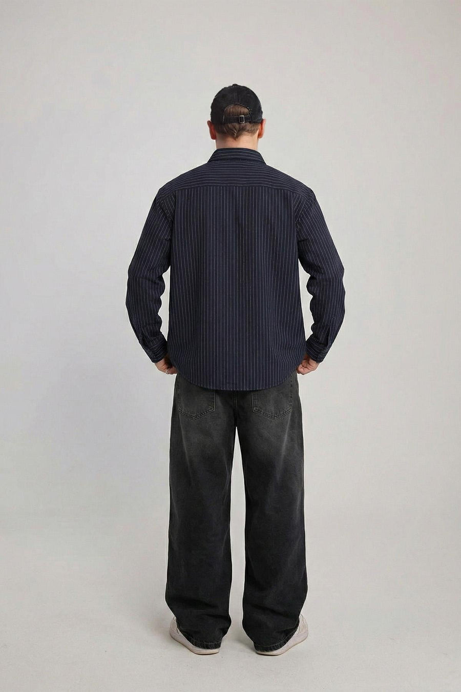 Çizgili Oversize Jean Gömlek