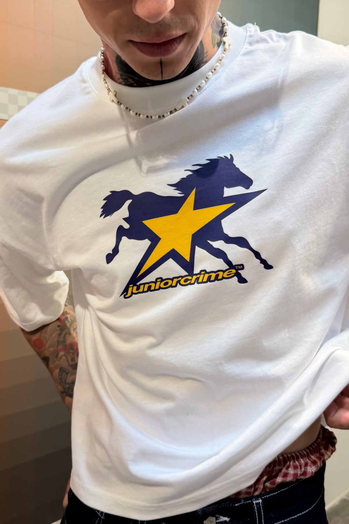 JR Star Baskılı Beyaz Boxy Fit Tshirt