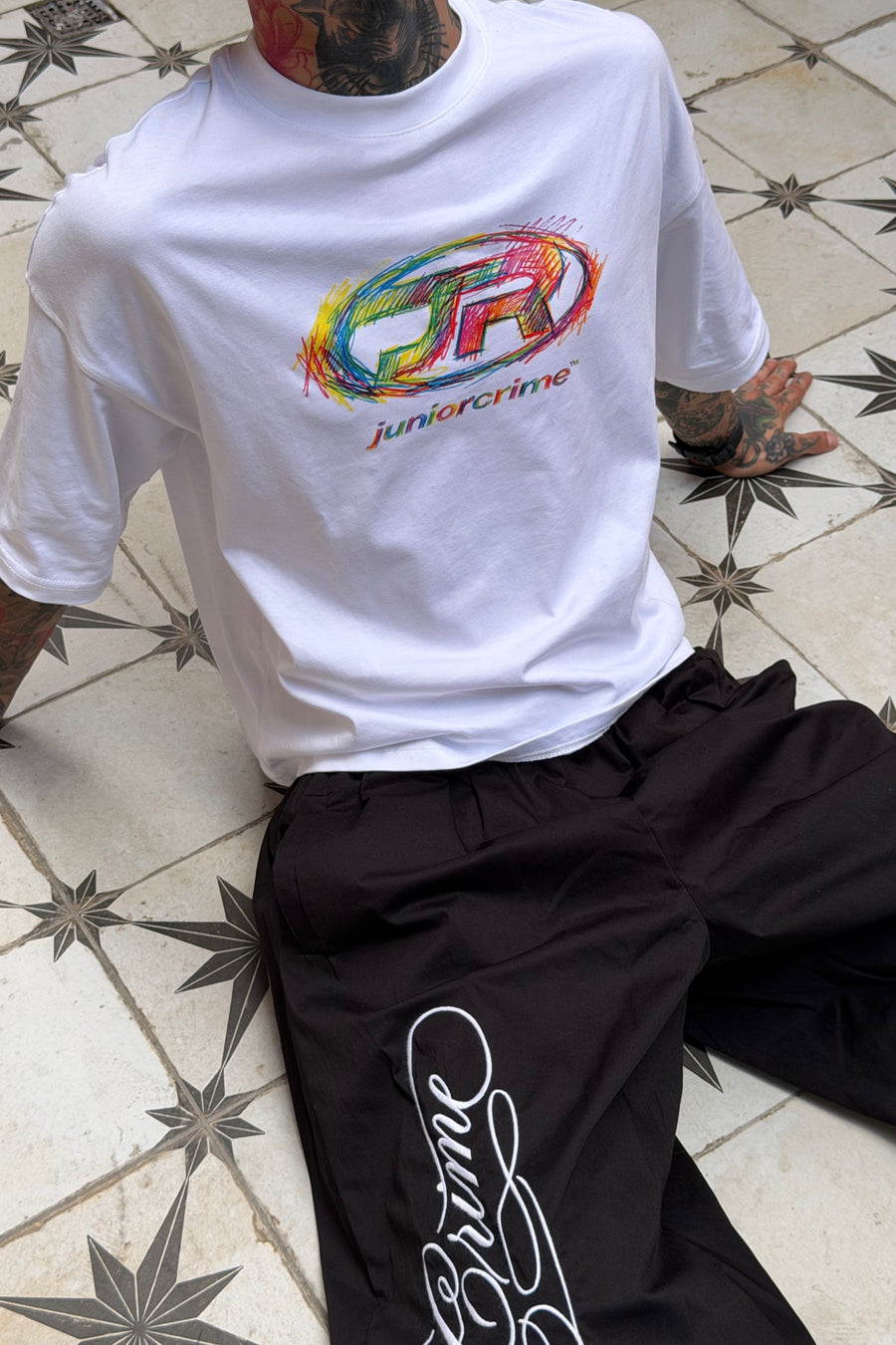 JR Scrawl Baskılı Beyaz Boxy Fit Tshirt