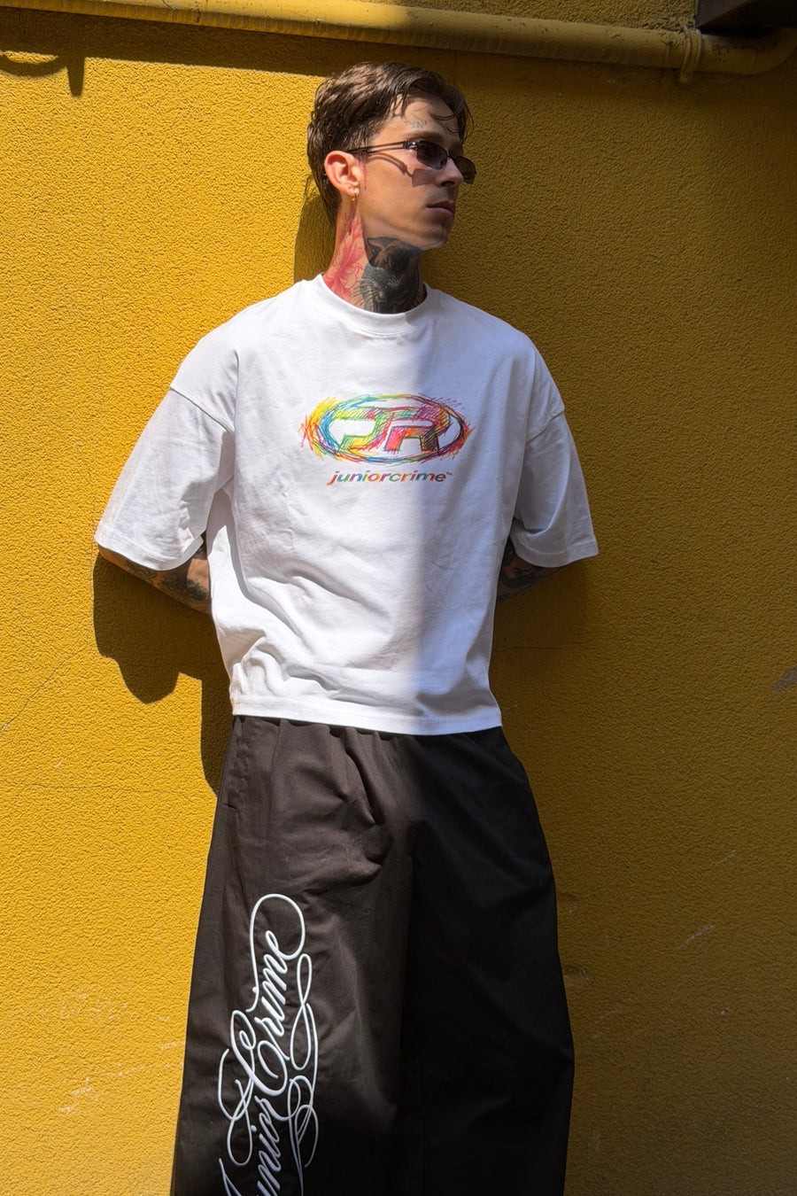 JR Scrawl Baskılı Beyaz Boxy Fit Tshirt