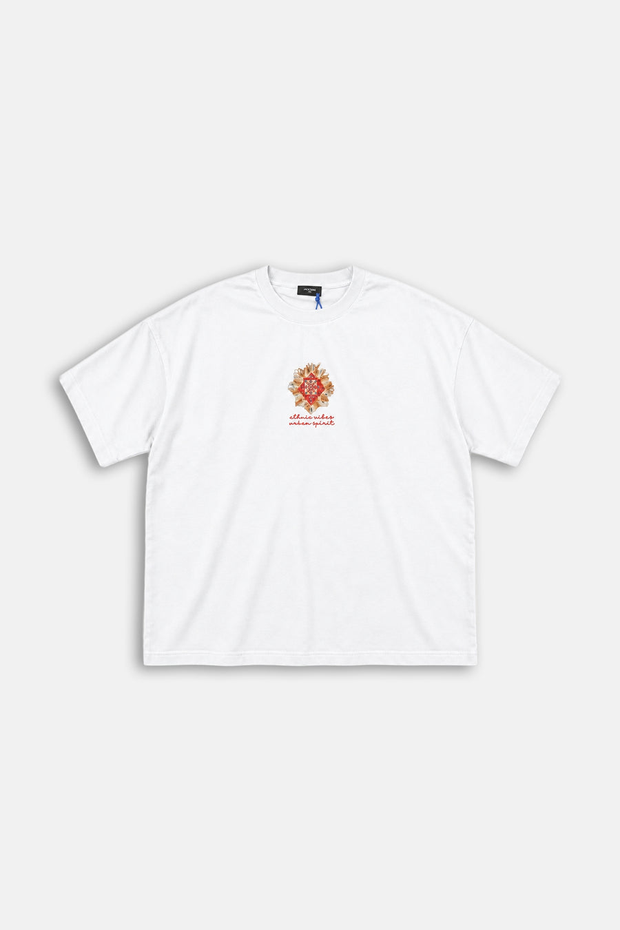 Etnik Desen Beyaz Oversize Tshirt