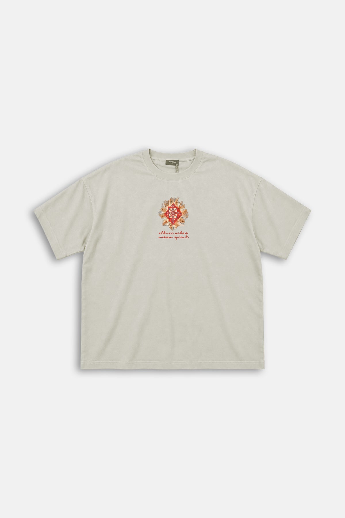 Etnik Desen Gri Oversize Tshirt