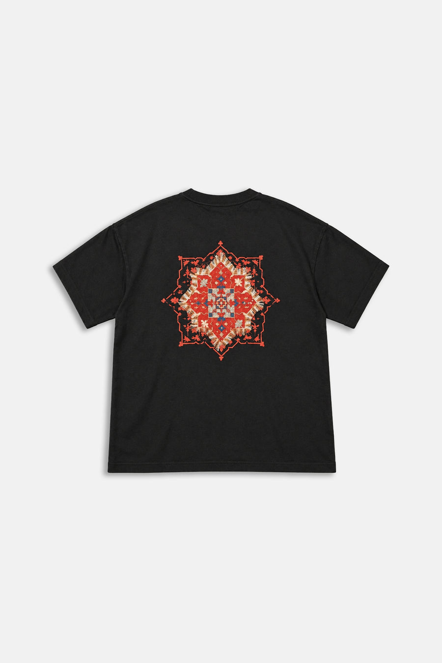 Etnik Desen Siyah Oversize Tshirt