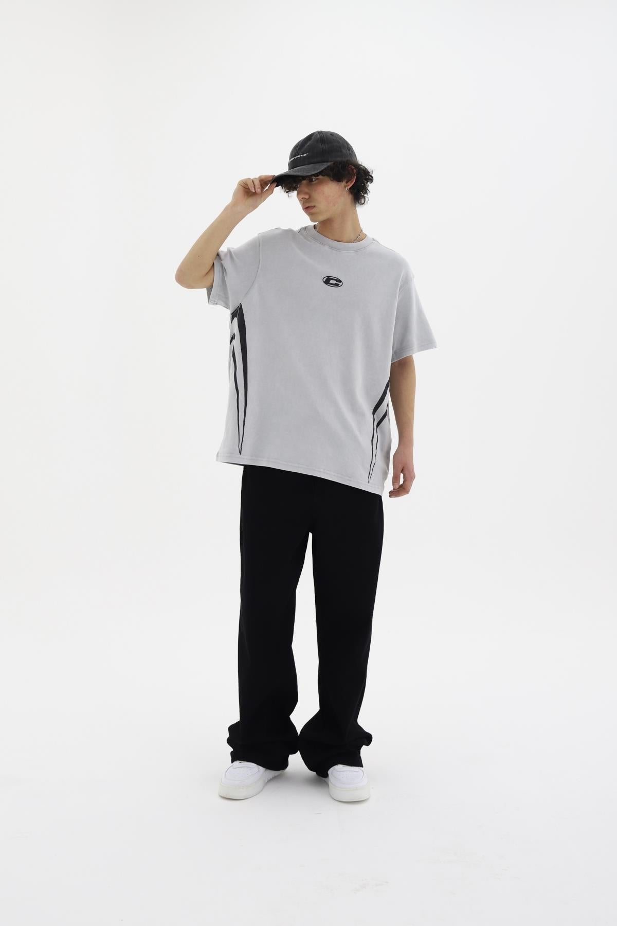 Yıkama Efektli Gri Oversize Tshirt CT01 25CY101