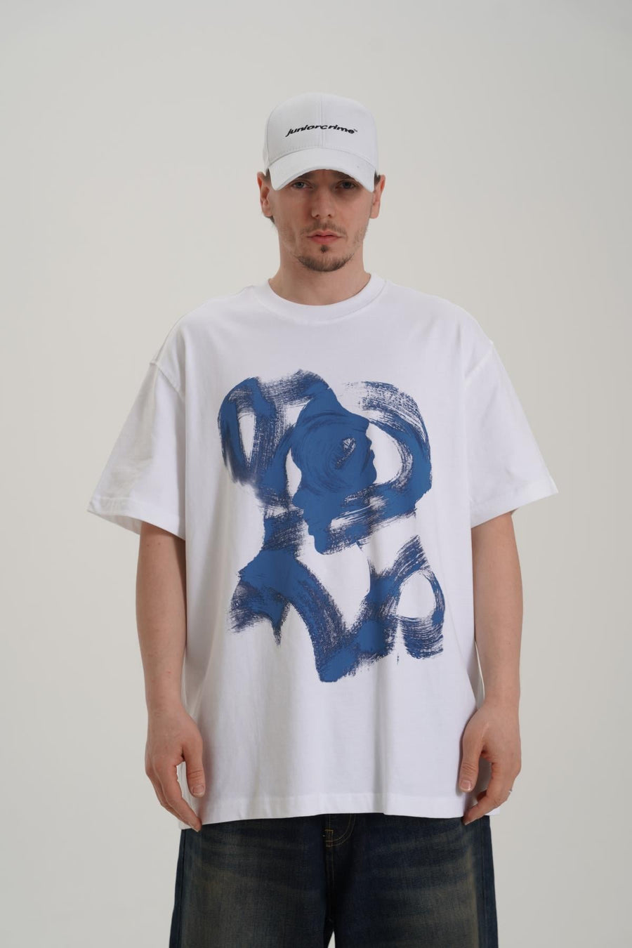 Face Baskılı Beyaz Oversize Tshirt CT01 MRT26010/1