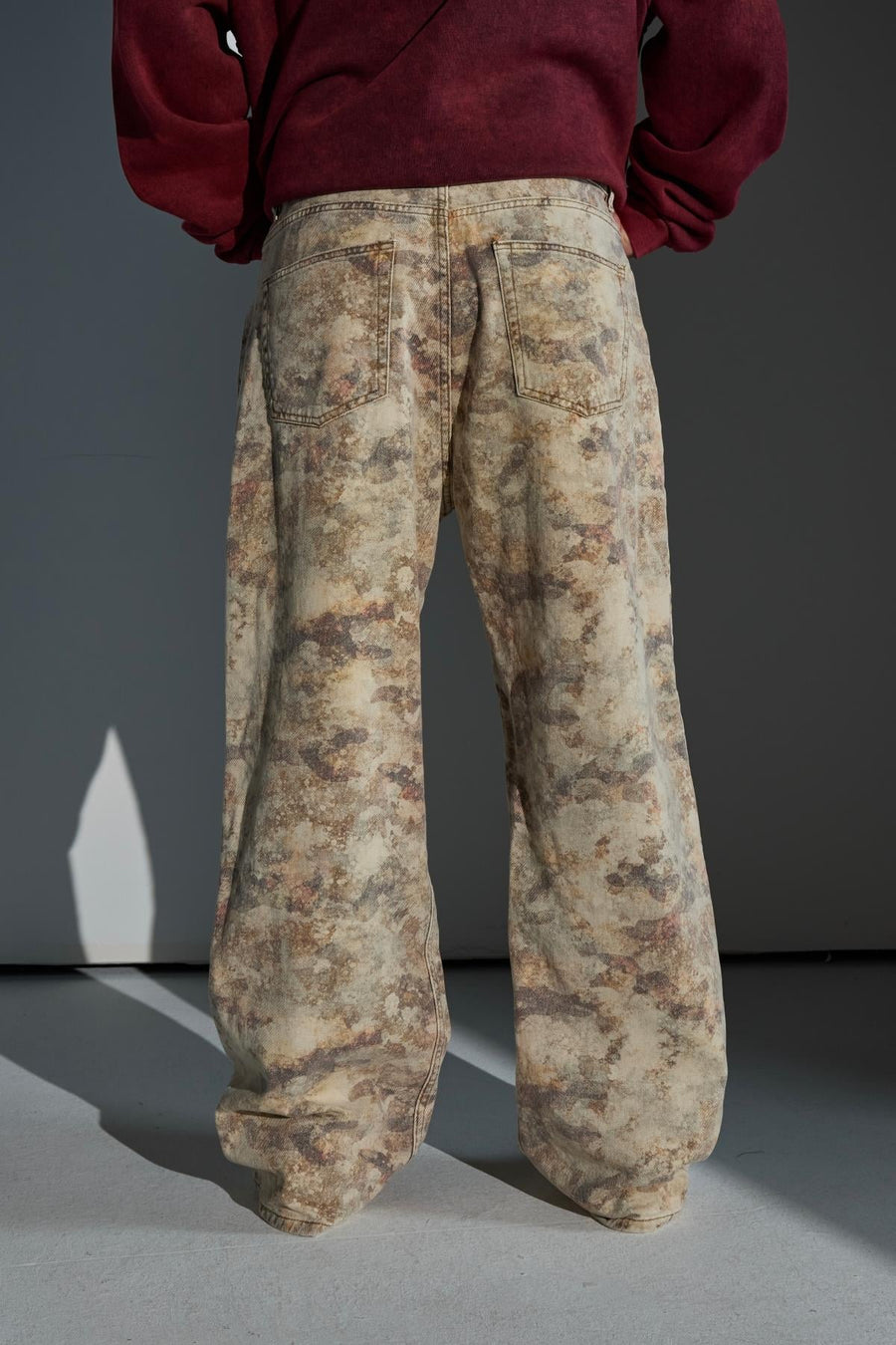 Camo Desenli Krem Baggy Jean Pantolon