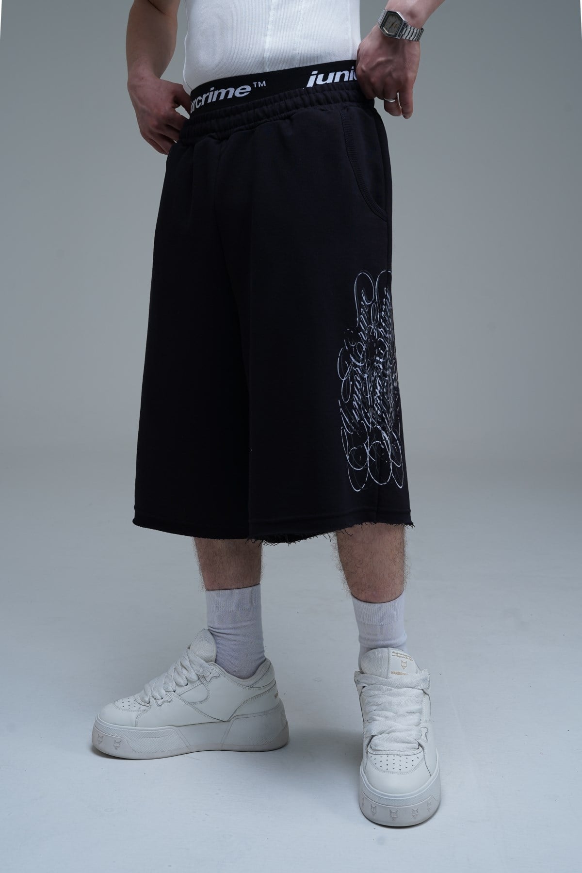 JR Signature Baskılı Jogger Baggy Siyah Şort