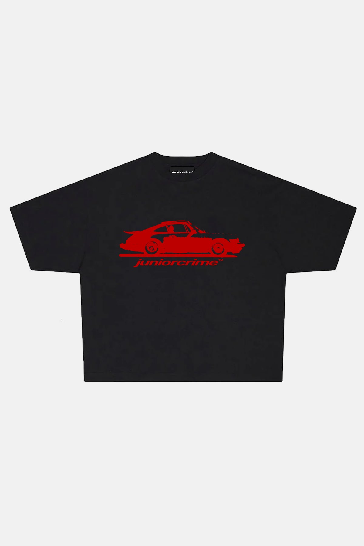 JR Red Car Baskılı Siyah Boxy Fit Tshirt
