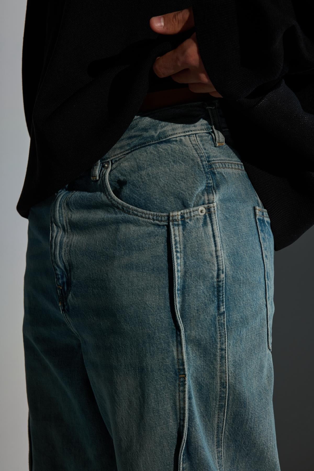Şerit Detay Yıkama Efektli Baggy Jean Pantolon