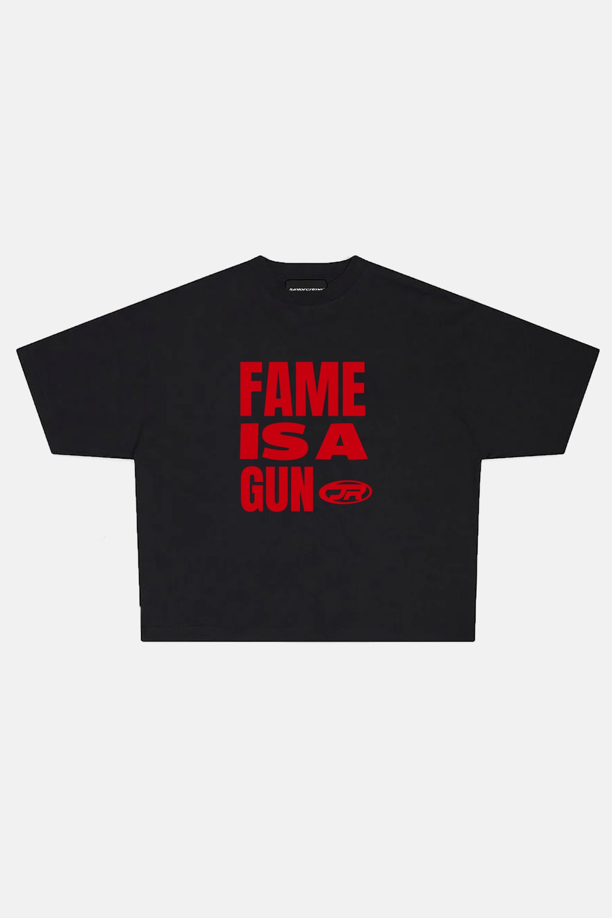 JR Red Fame Baskılı Siyah Boxy Fit Tshirt