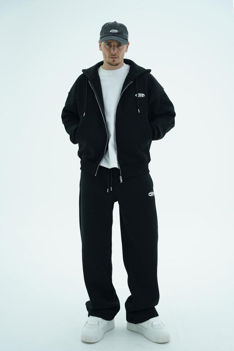 Jr Logo Boxy Kalıp Siyah Oversize Zipper Sweatshirt