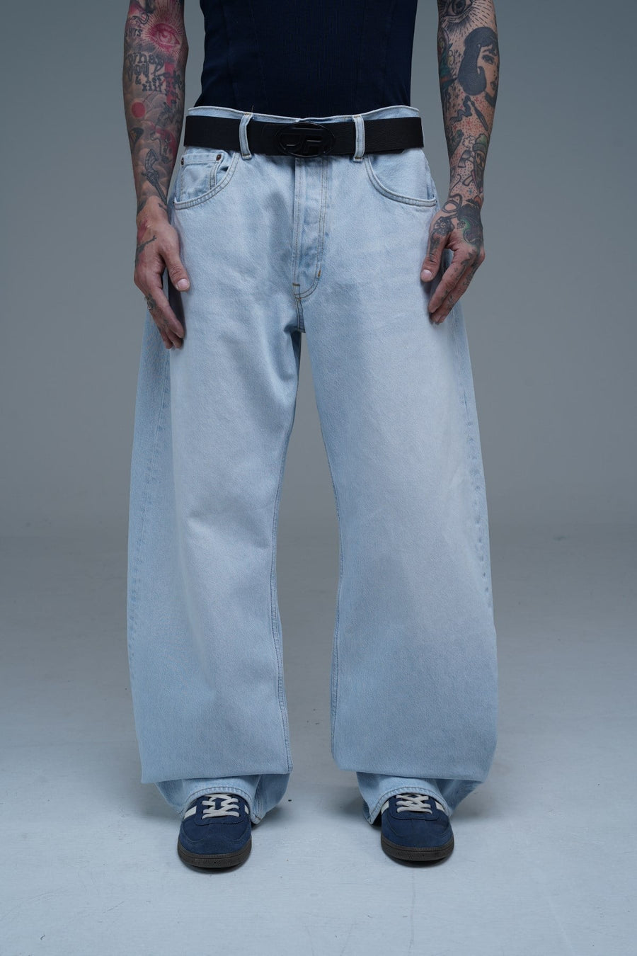 Açık Mavi Barrel Fit Baggy Jean Pantolon