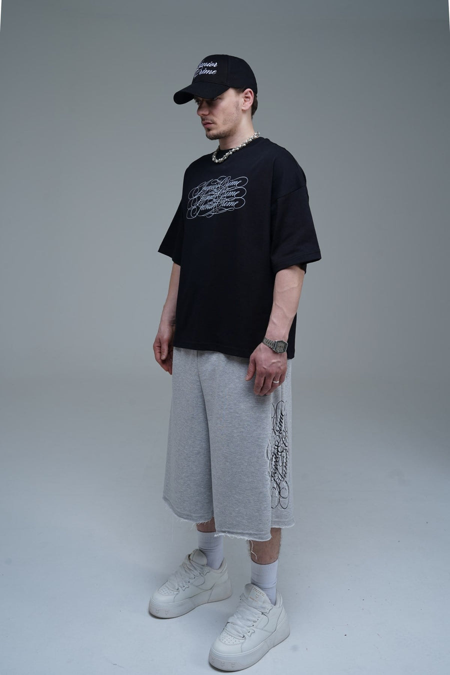 JR Signature Baskılı Jogger Baggy Gri Şort