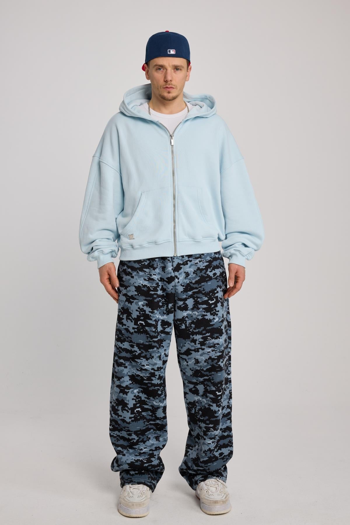 Açık Mavi Oversize Basic Zipper Hoodie