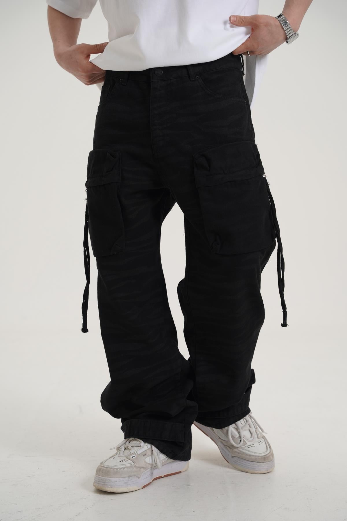 Kamuflaj Desen Siyah Baggy Pantolon CT01 6368-7