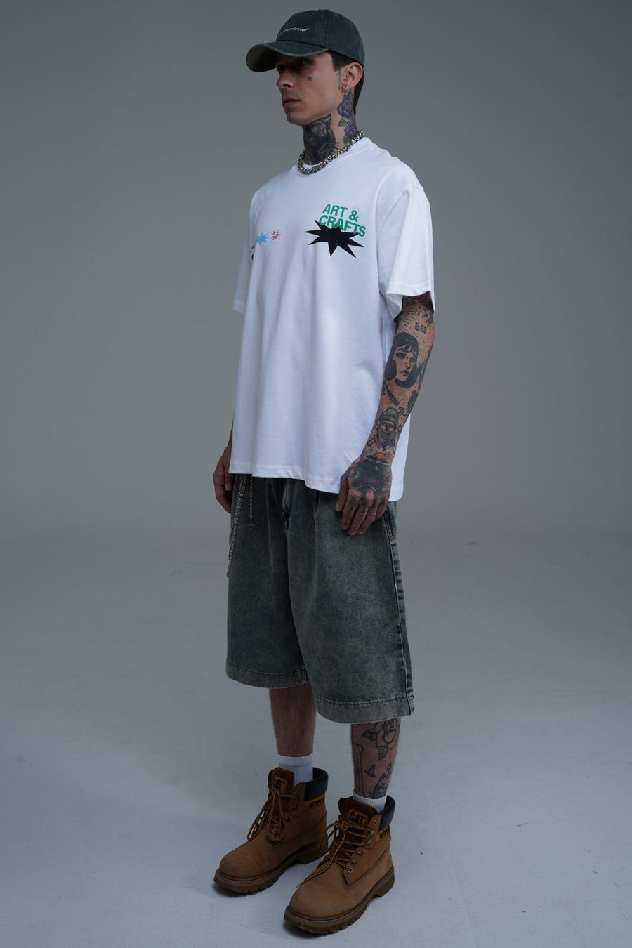 Baskılı Bisiklet Yaka Beyaz Oversize Tshirt CT01 MRT26073