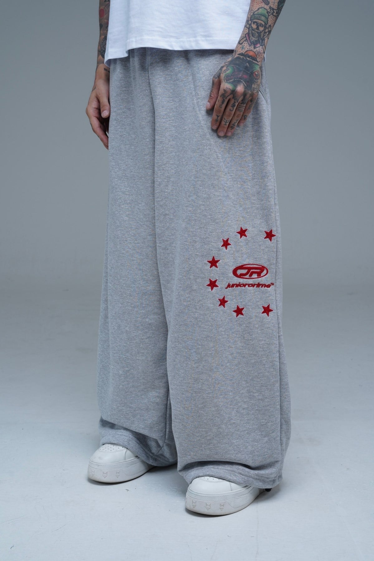 JR Logo Nakışlı Gri Melanj Paça Stoperli Baggy Eşofman