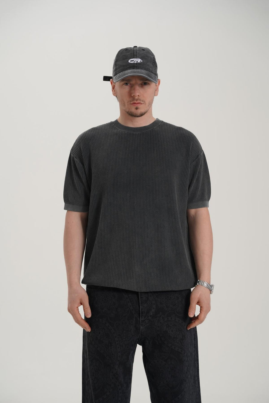Bisiklet Yaka Yıkama Efektli Triko Tshirt PM01 26Y270