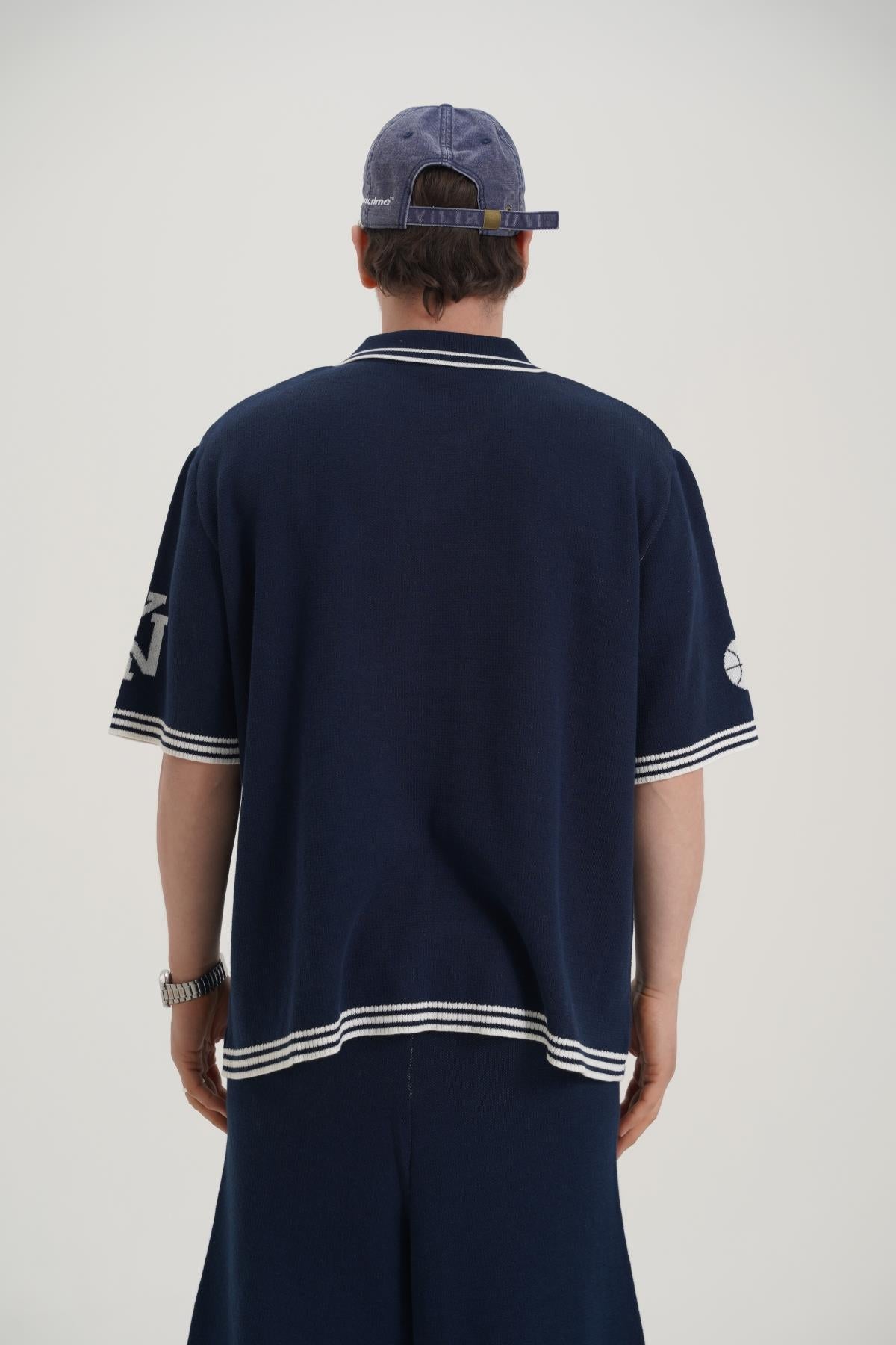 Sonny Desenli Triko Kumaş Lacivert Oversize Tshirt