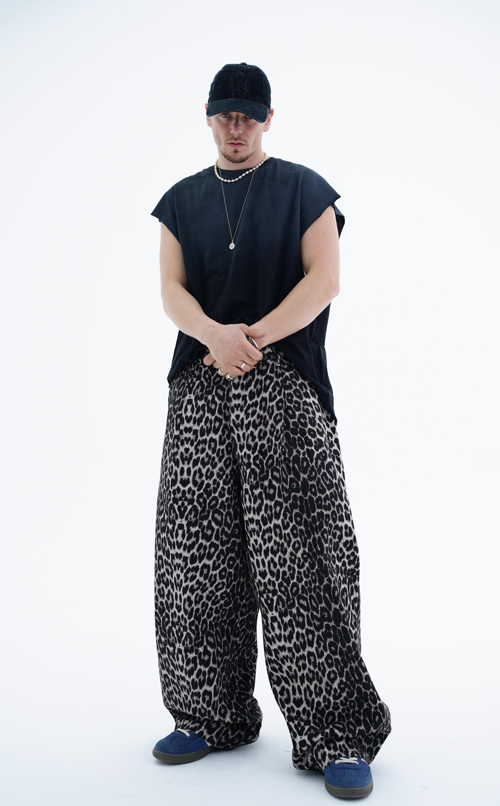 Leopar Desen Kahve Dokuma Pantolon KN4672