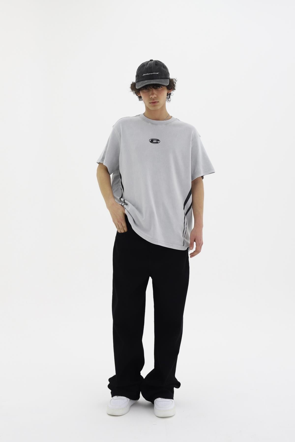 Yıkama Efektli Gri Oversize Tshirt CT01 25CY101
