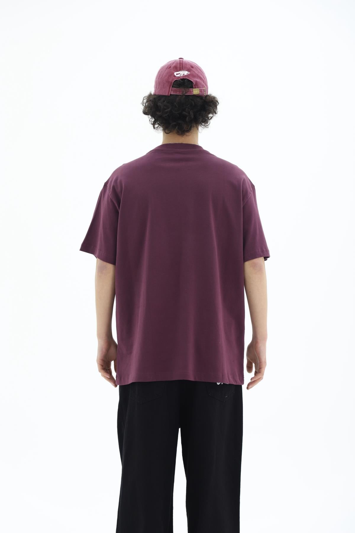 Sun Nakışlı Bordo Oversize Tshirt CT01 MRT26001