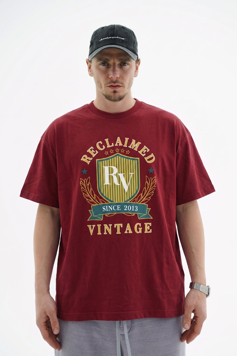 Vintage Nakışlı Bordo Oversize Tshirt