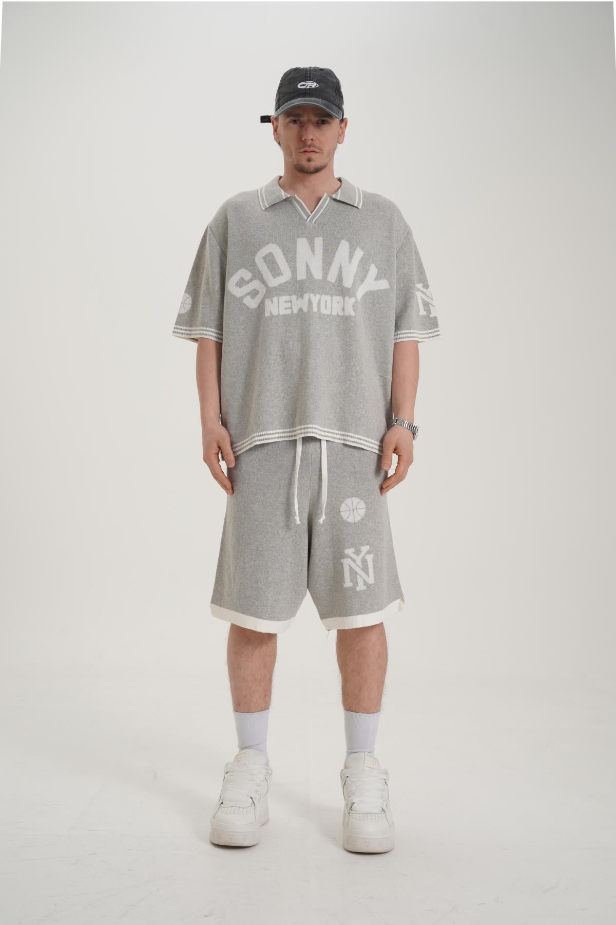 Sonny Desenli Triko Kumaş Gri Oversize Tshirt