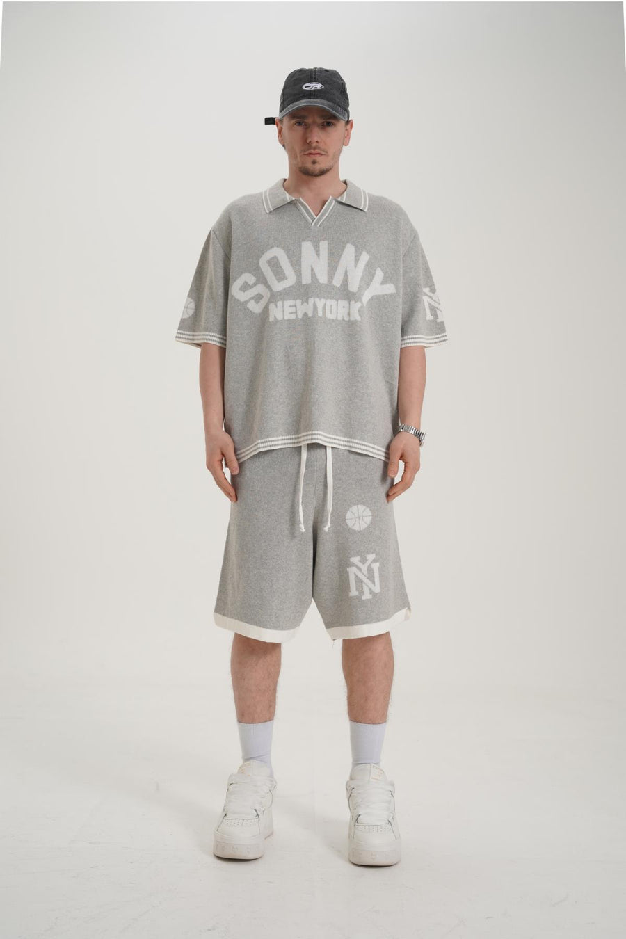 Sonny Desenli Triko Kumaş Gri Oversize Tshirt