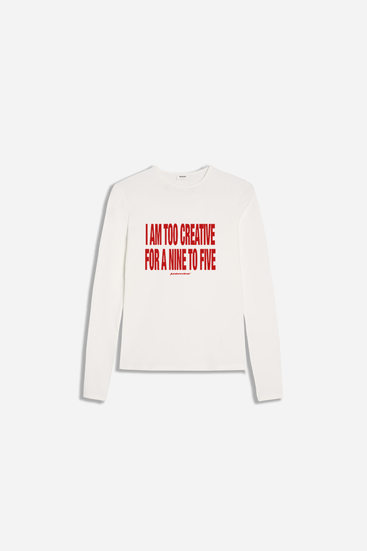 Krem Uzun Kollu Creative Baskılı Kadın Fit Tshirt