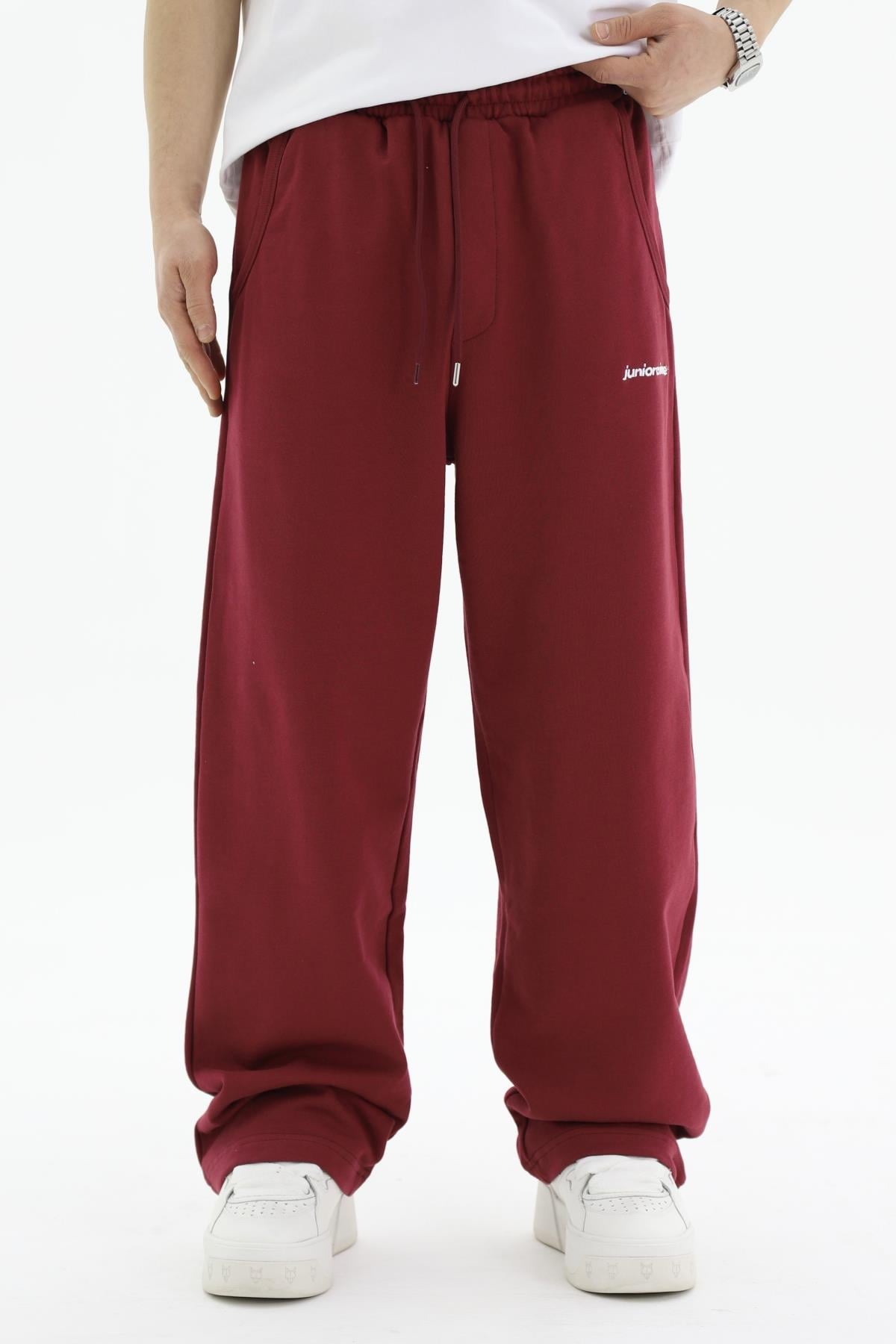JR Diagonal Kumaş Bordo Baggy Eşofman