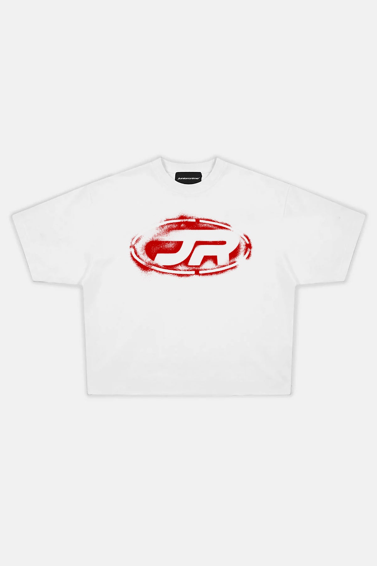 JR Red Logo Effect Baskılı Beyaz Boxy Fit Tshirt