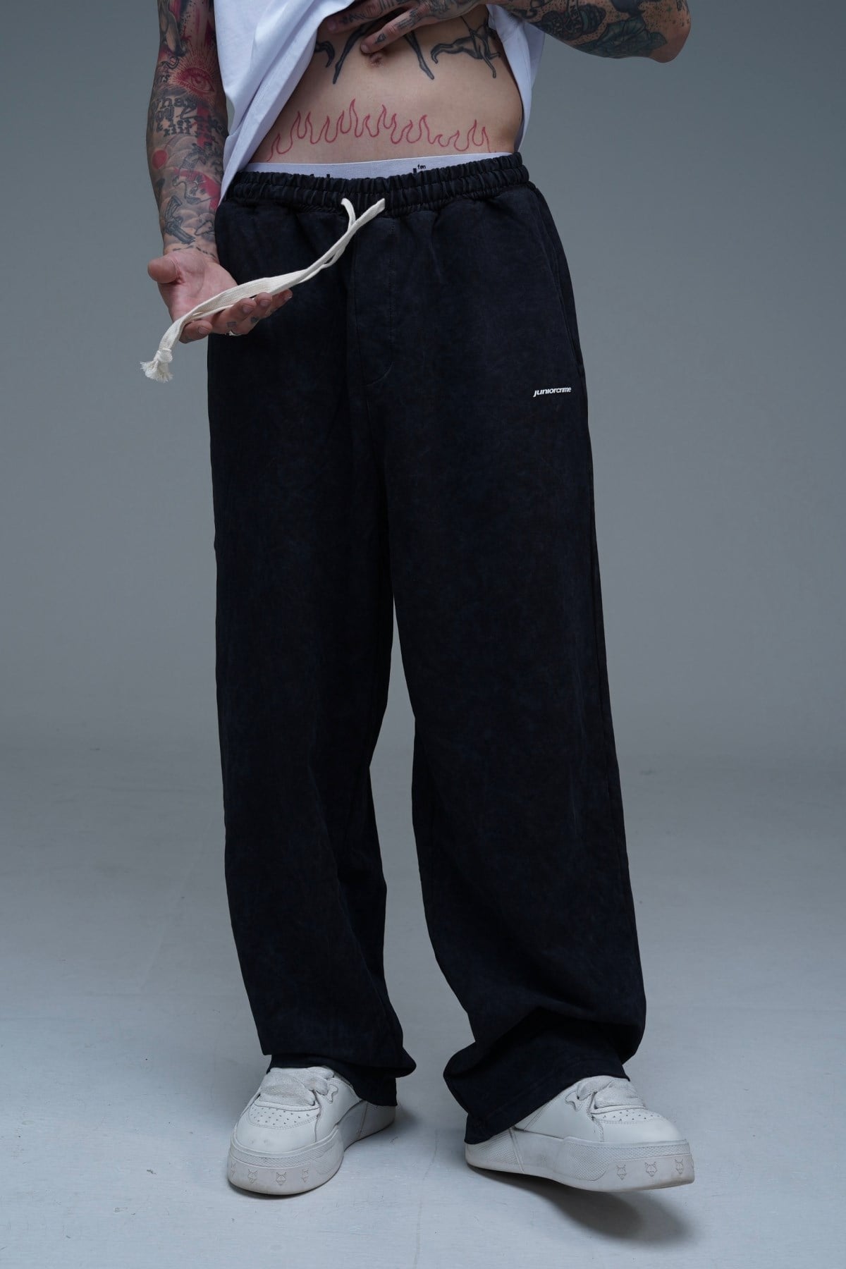 Juniorcrime Baskılı Siyah Acid Wash Baggy Eşofman
