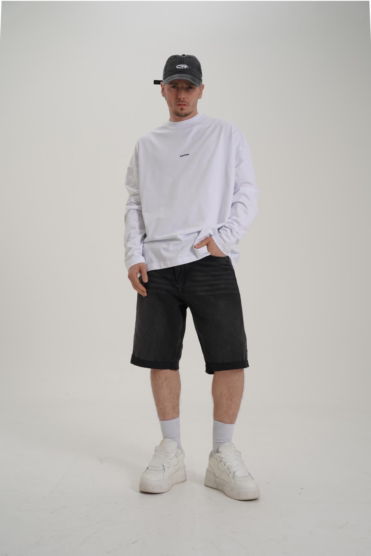 Baskılı Beyaz Oversize Longsleeve CT01 K734