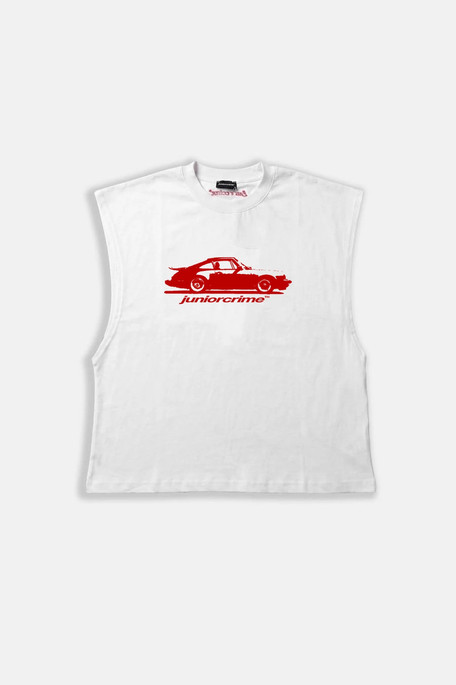JR Red Car Baskılı Boxy Fit Kolsuz Beyaz Tshirt
