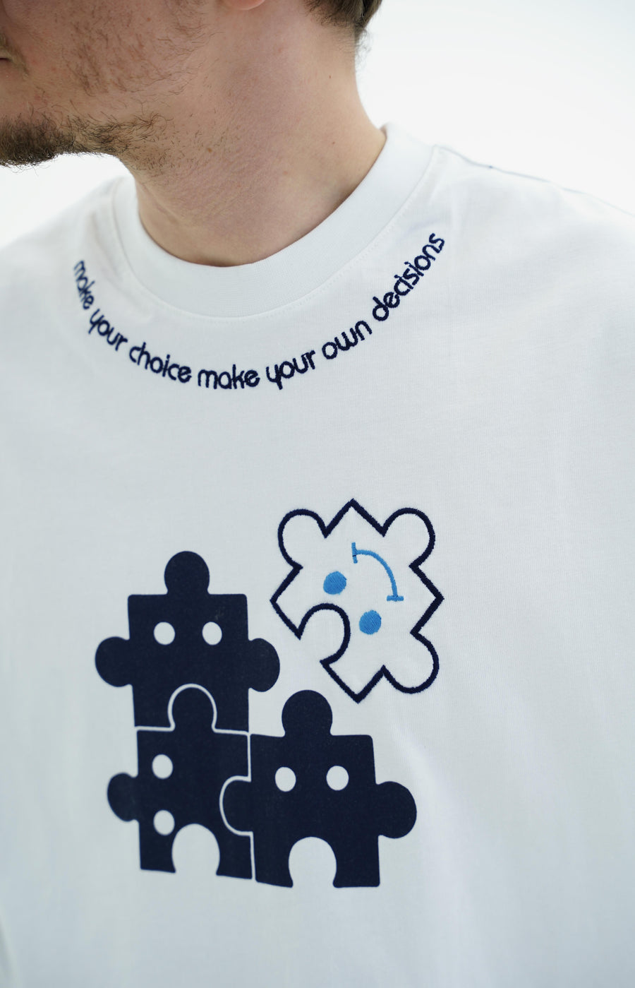 Puzzle Baskılı Beyaz Oversize Tshirt JC01 24Y262