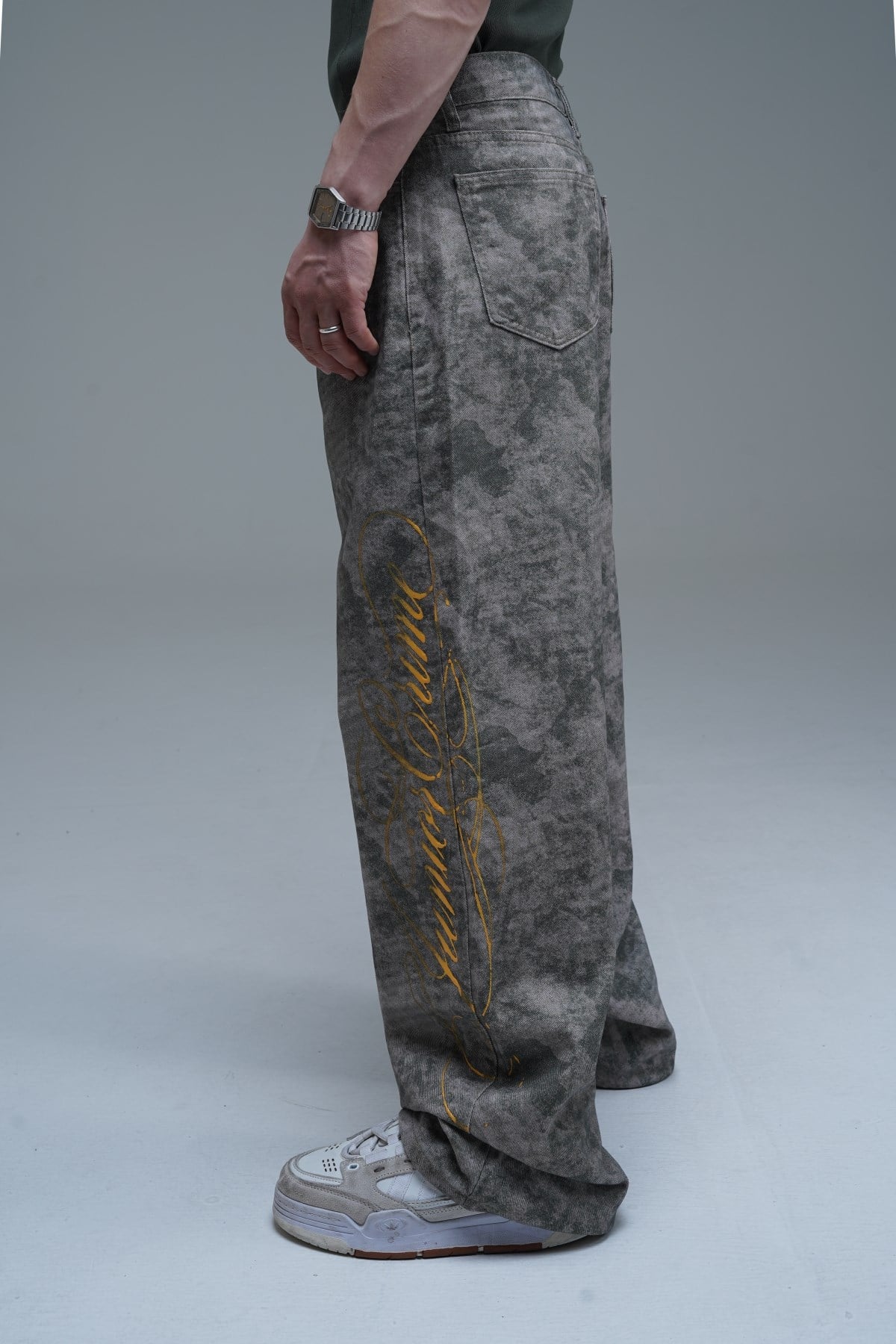 JR Signature Eskitme Baskılı Kamuflaj Desen Baggy Jean