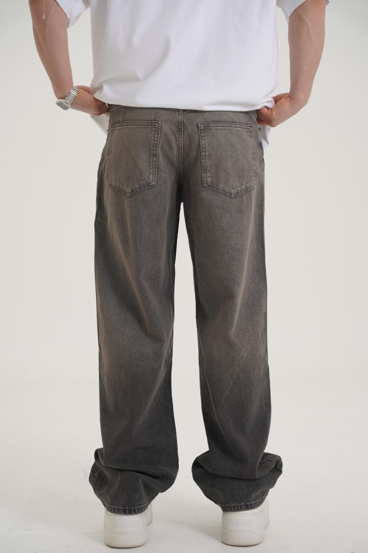 Yıkama Efektli Açık Kahve Baggy Jean Pantolon