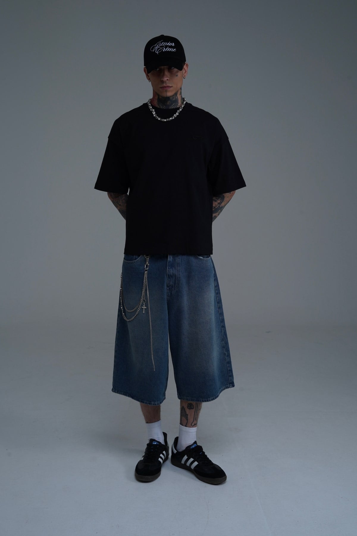 JR Logo Siyah Boxy Fit Oversize Tshirt