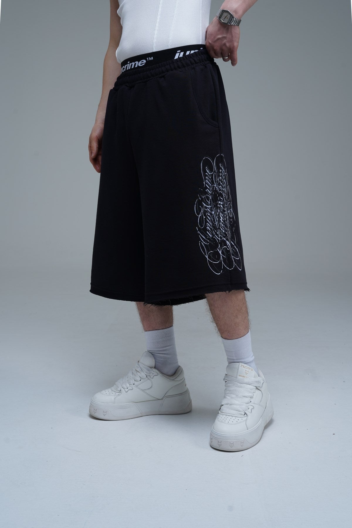 JR Signature Baskılı Jogger Baggy Siyah Şort