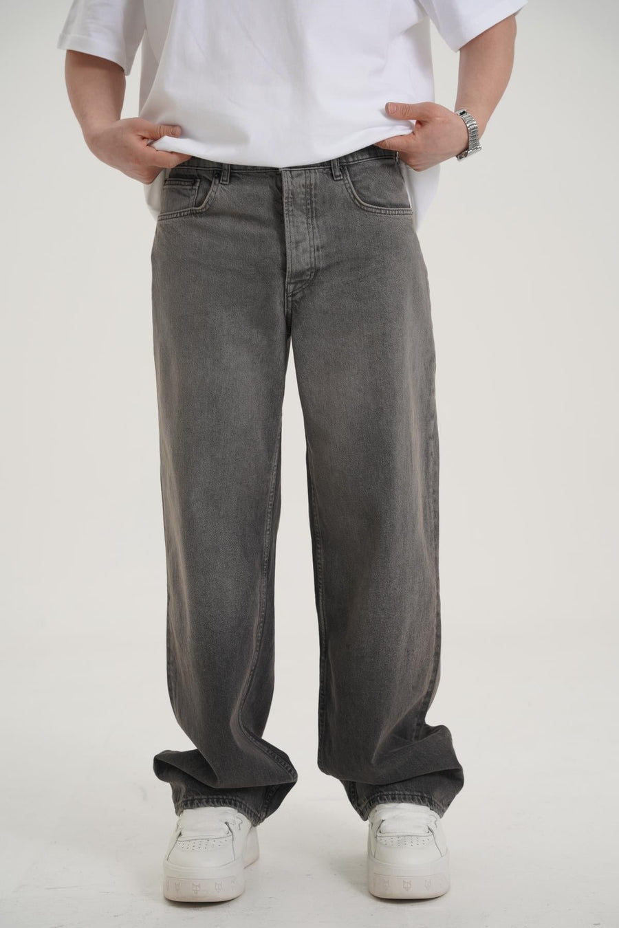 Yıkama Efektli Açık Kahve Baggy Jean Pantolon