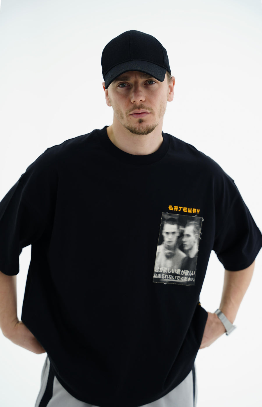 Gate Baskılı Siyah Oversize Tshirt JC01 25Y91
