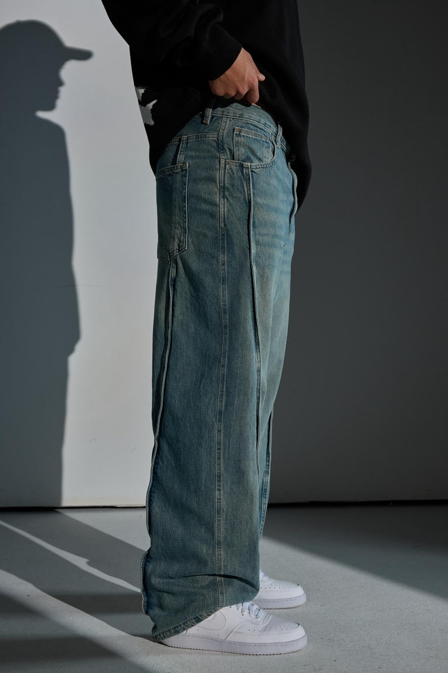 Şerit Detay Yıkama Efektli Baggy Jean Pantolon