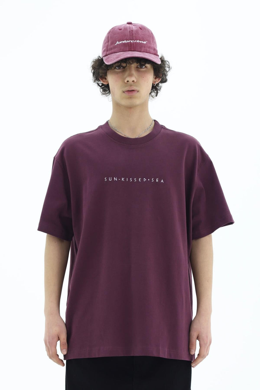 Sun Nakışlı Bordo Oversize Tshirt CT01 MRT26001