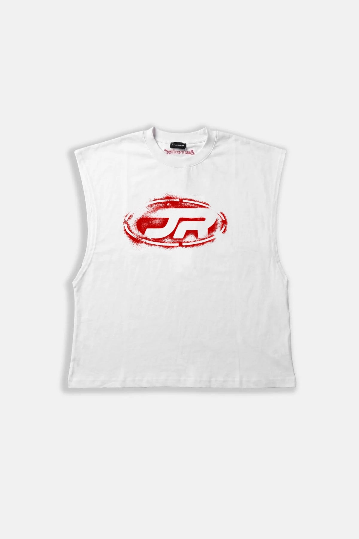 JR Spray Red Logo Baskılı Boxy Fit Kolsuz Beyaz Tshirt