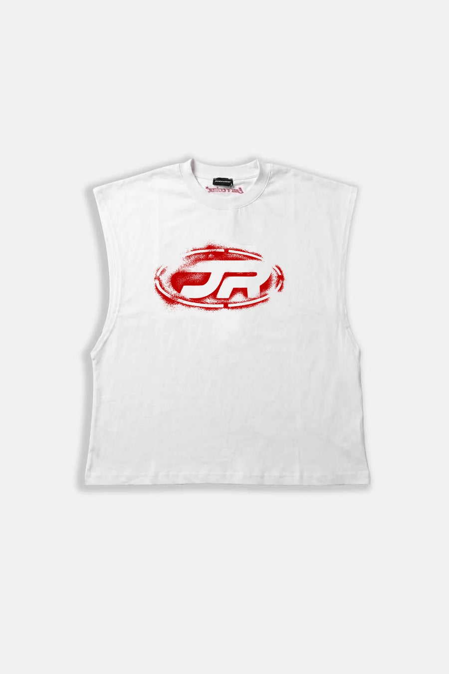 JR Spray Red Logo Baskılı Boxy Fit Kolsuz Beyaz Tshirt